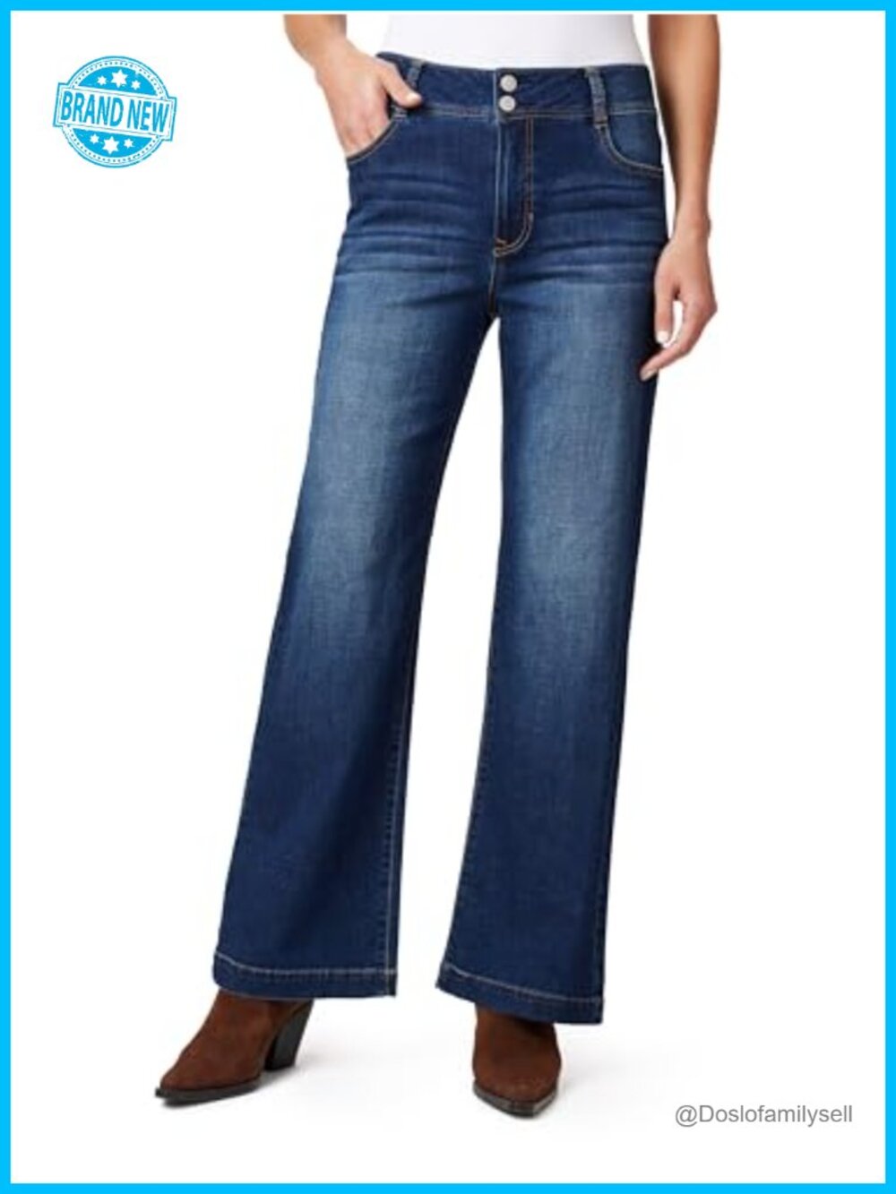 Curvy High Rise Relaxed Flare Jeans Double Button 5-Pocket